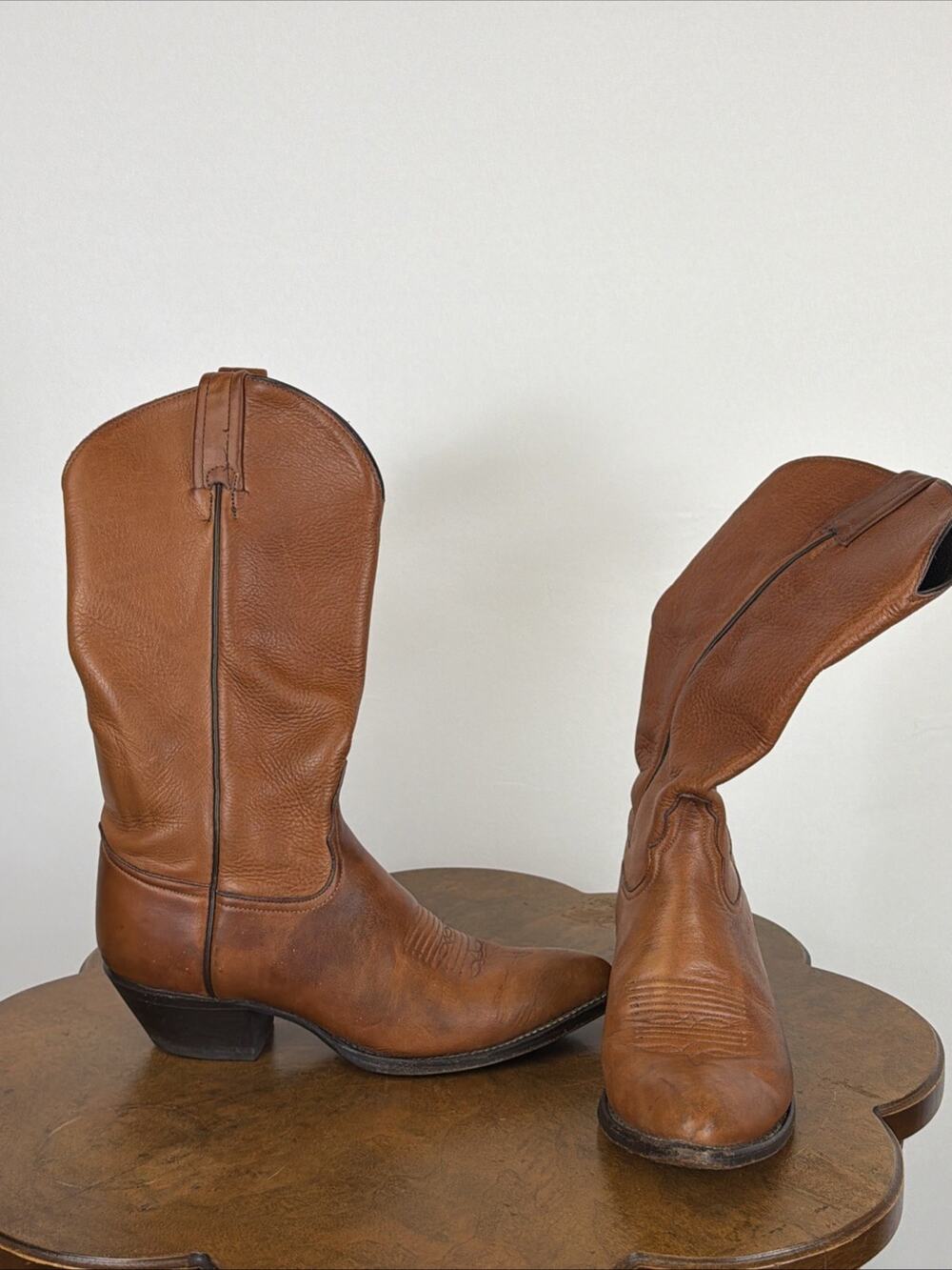 Tony Lama Brown Pebble Leather Western Boots Tonal Stitching Women's 6.5
